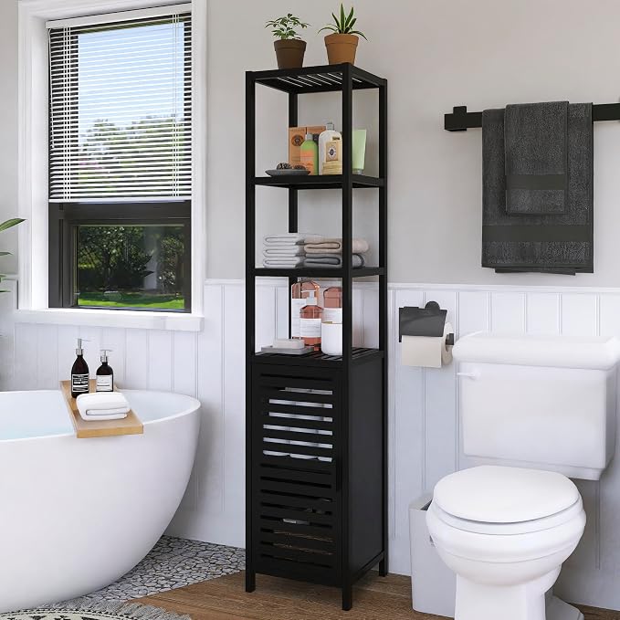 HITNET Bathroom Cabinet Freestanding, Tall Slim Bamboo Storage Cabinet - Image 2