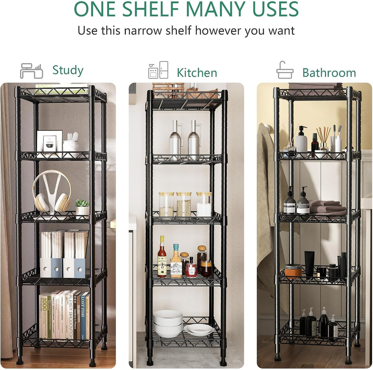 GIOTORENT 5 Tier Standing Shelving Metal Units, Adjustable Height Wire