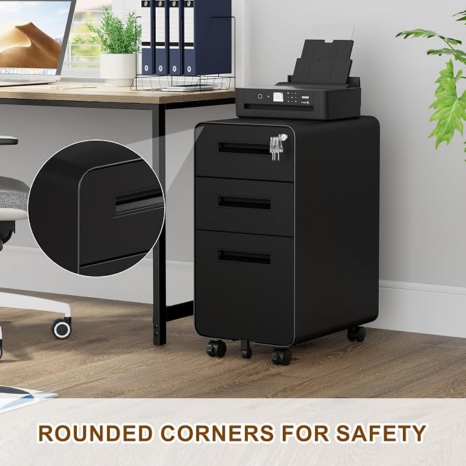 3 Drawer File Cabinet with Lock and 4 Keys, Mobile Metal Filing Cabinet - Image 4