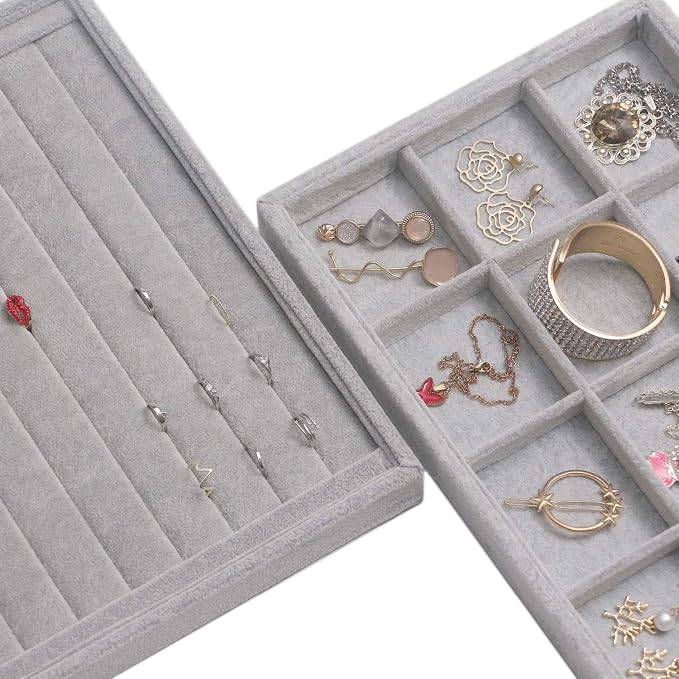 DIOMMELL 5 Pack Stackable Velvet Jewelry Trays Organizer, Jewelry Display - Image 3