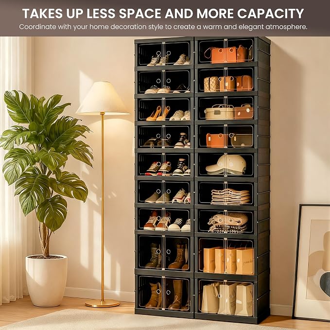 Foldable Shoe Organizer Storage Box Set of 2, Portable Extra Large Folding Shoe - Image 4