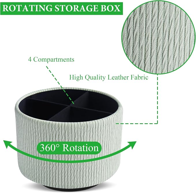 Round Leather Art Supply Organizer, Remote Control Holder, 360 Degree Spinning - Image 3