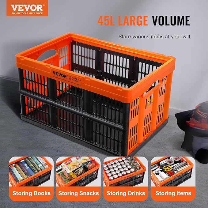 VEVOR 45L Collapsible Milk Crates 3 Packs, Stackable Storage Baskets - Image 2