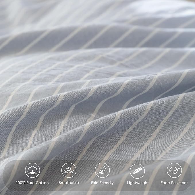MooMee Bedding Pillowcases Striped Pack of 2 100% Washed Cotton Linen Like - Image 4