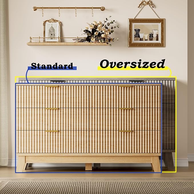Fluted 6 Drawer Dresser, 47.2" Wide Modern Boho Chest of Drawers, Wooden - Image 3