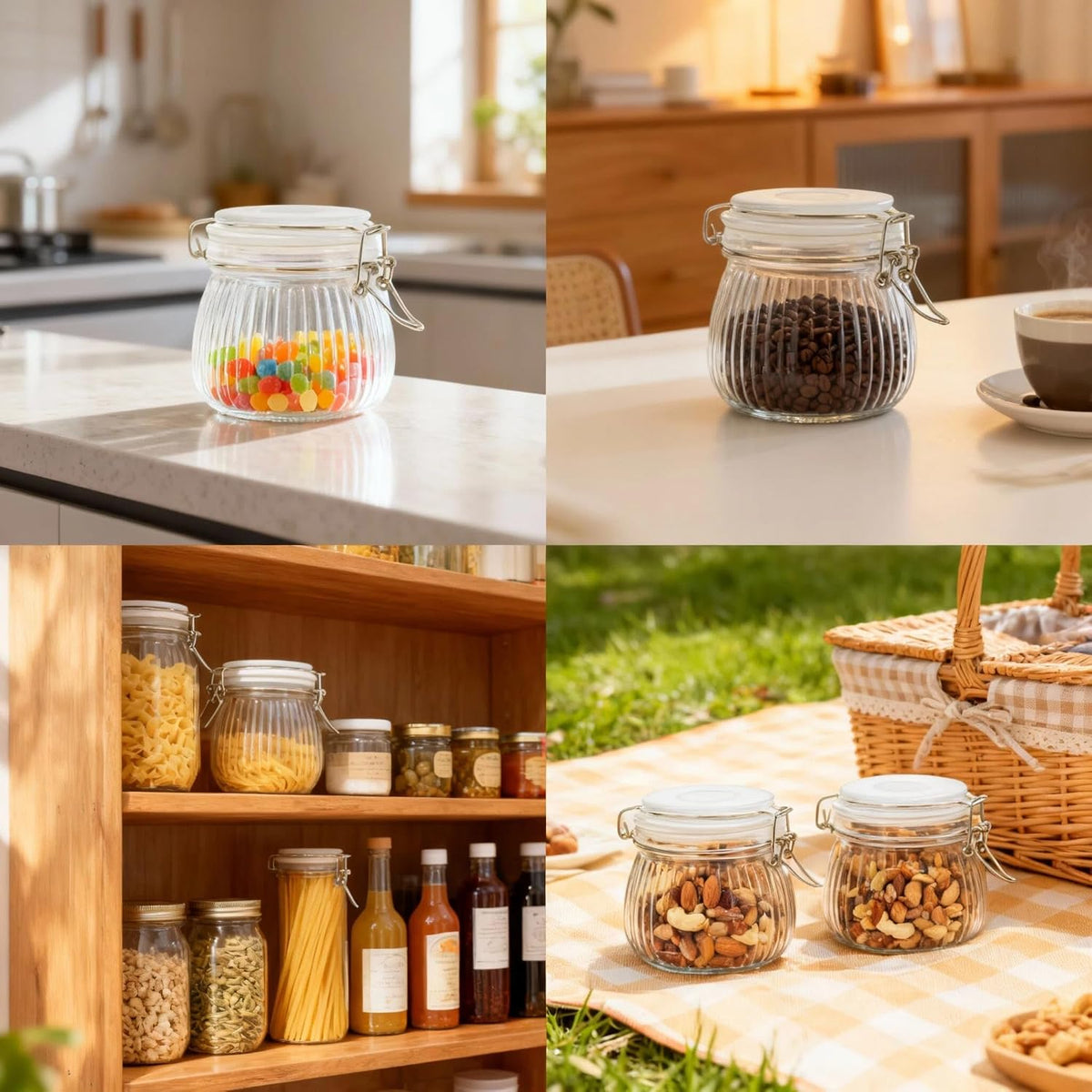 17oz Airtight Glass Jar with Lid, 6 Pack Clamp Lid Glass Storage Jars