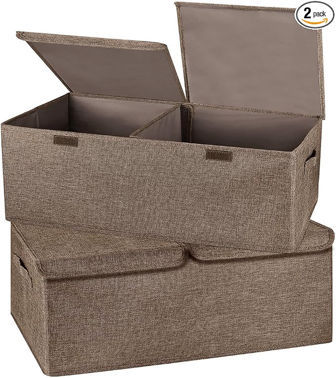 2 Pack Storage Boxes with Lids and Handles, Collapsible Linen Storage Bins by Unknown