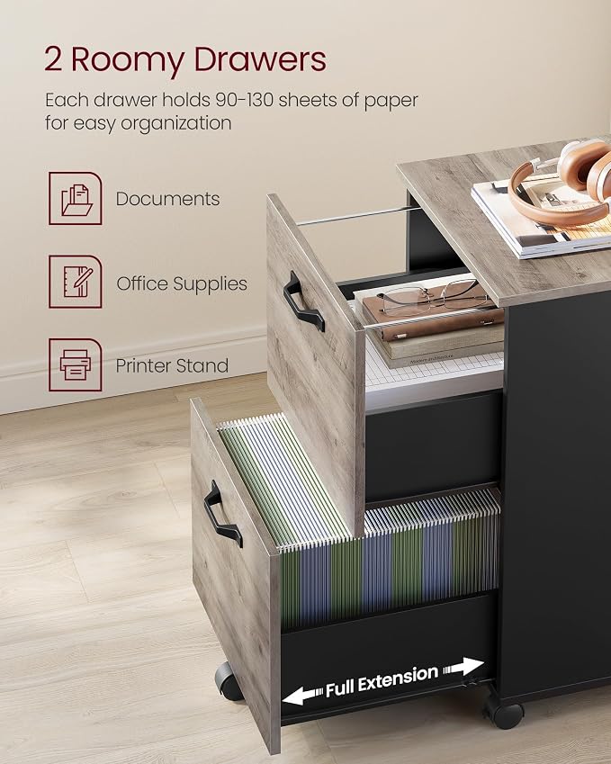 VASAGLE 2-Drawer File Cabinet, Small Rolling Filing Cabinet - Image 4