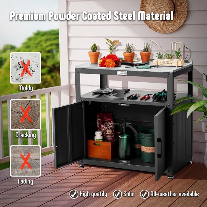 Garden Potting Bench with Storage Cabinet, Outdoor Gardening Table & Work Bench - Image 7