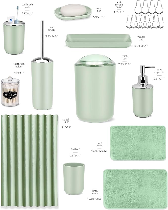 IMAVO Green Bathroom Accessories, Non Slip Super Absorbent Rugs and Waterproof - Image 7