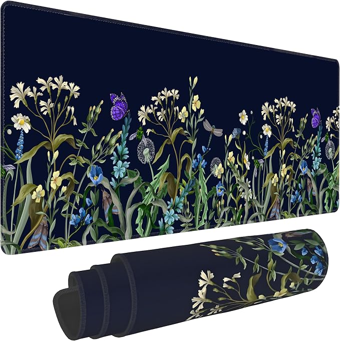Weeds Flowers Large Mouse Pad, Gaming Keyboard Desk Pad, Extended Mouse Mat by BAHDSISFA