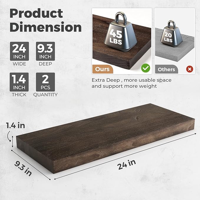 RICHFOCUS Elm Floating Shelves for Wall - Image 3