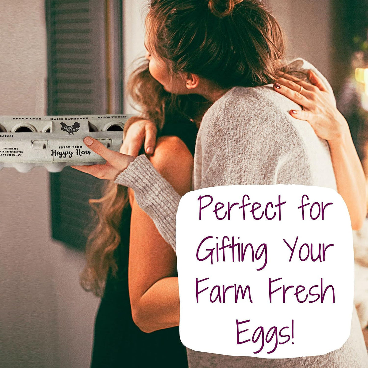 Printed Farm Fresh Egg Cartons - Holds Up to XL Chicken Eggs (25, Hen)