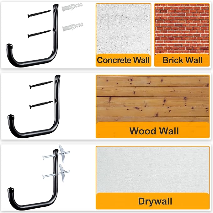 KURUI Wall Hooks for Garage Garden, 4 Pack Water Hose Holder, Large Garage - Image 7
