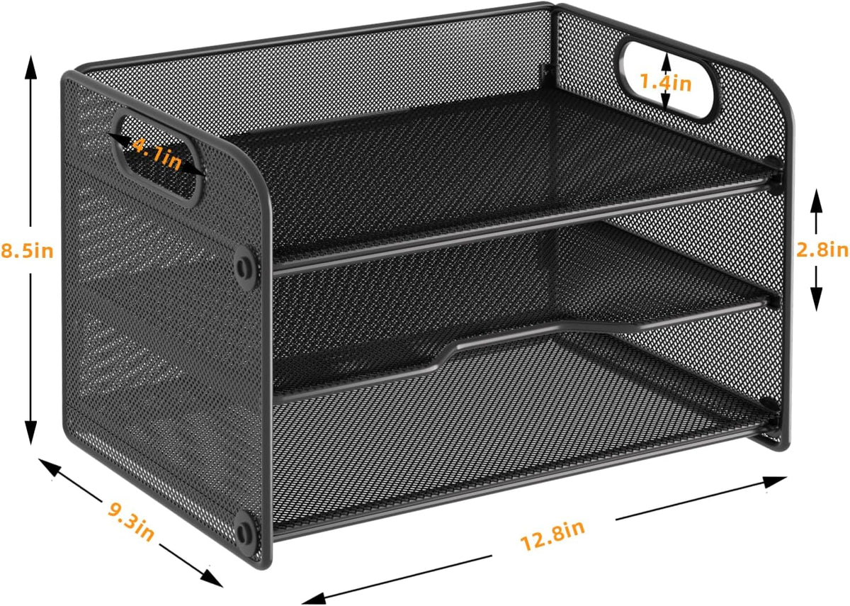 Samstar 3 Tier Letter Tray Paper Organizer with Handle, Mesh Desk