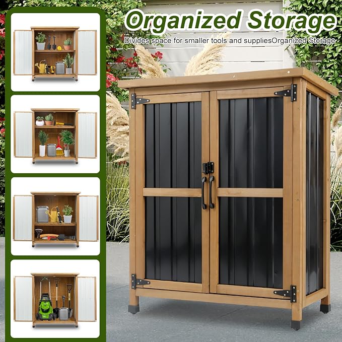 Outdoor Storage Cabinet, Wood & Metal Small Storage Shed - Image 8