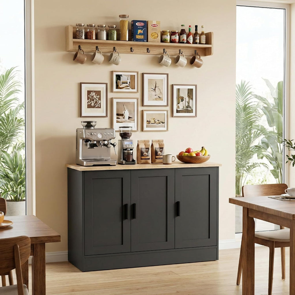 Anystyle 43" Black Buffet Cabinet with Black Handles, Small Kitchen