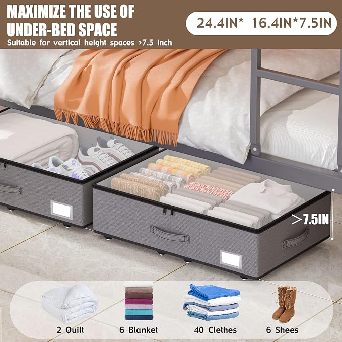 Under Bed Storage with Wheels, No Assemble Required 7.5 inches height Under Bed - Image 2