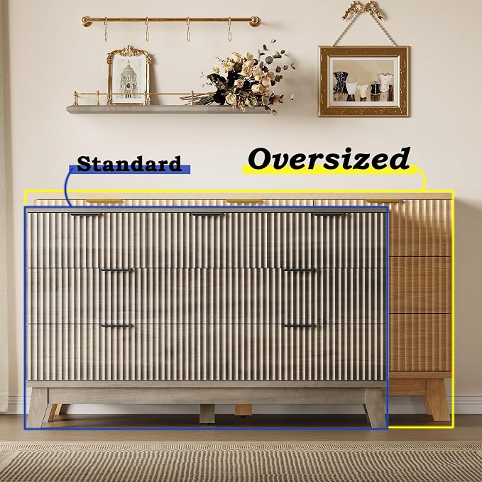57" Long Dresser for Bedroom, 7-Drawer Fluted Chest, Wide Wood Storage Dresser - Image 3