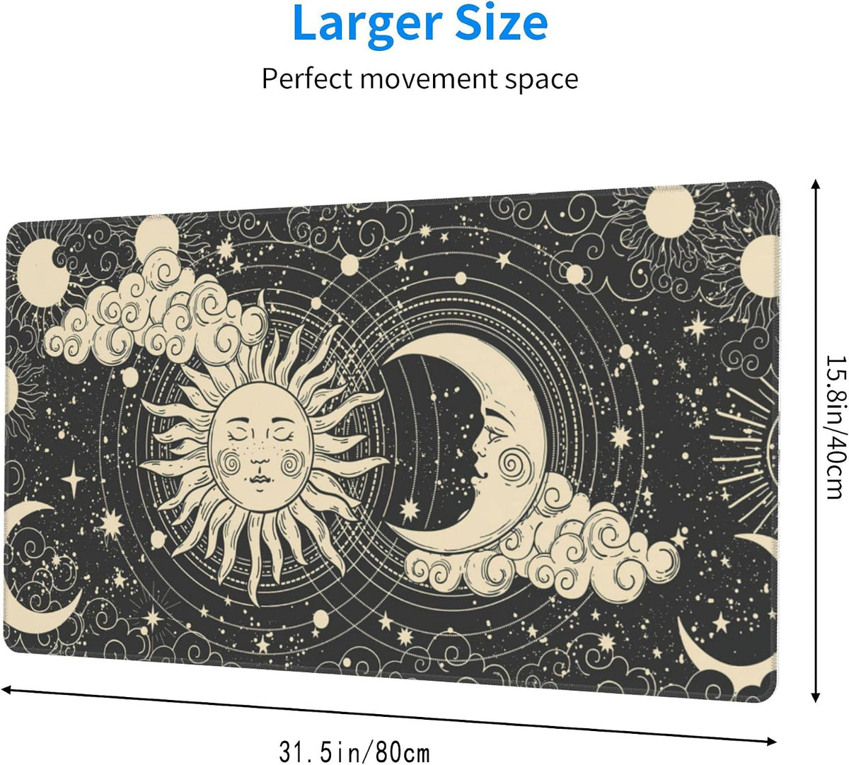 Desk Mat,Celestial Sun and Moon Extended Gaming Mouse Pad for Office