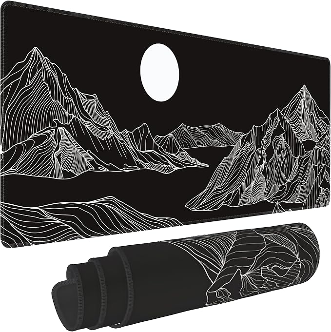 Black and White Mountain Large Mouse Pad, Gaming Keyboard Desk Pad, Extended by BAHDSISFA
