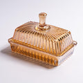 Glass Butter Dish with Lid for Countertop, Champagne Color Striped Crystal by QIANCHANG
