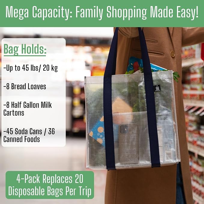 VENO 4 Pack Reusable Grocery Bags, Heavy-Duty Shopping Bags - Image 4