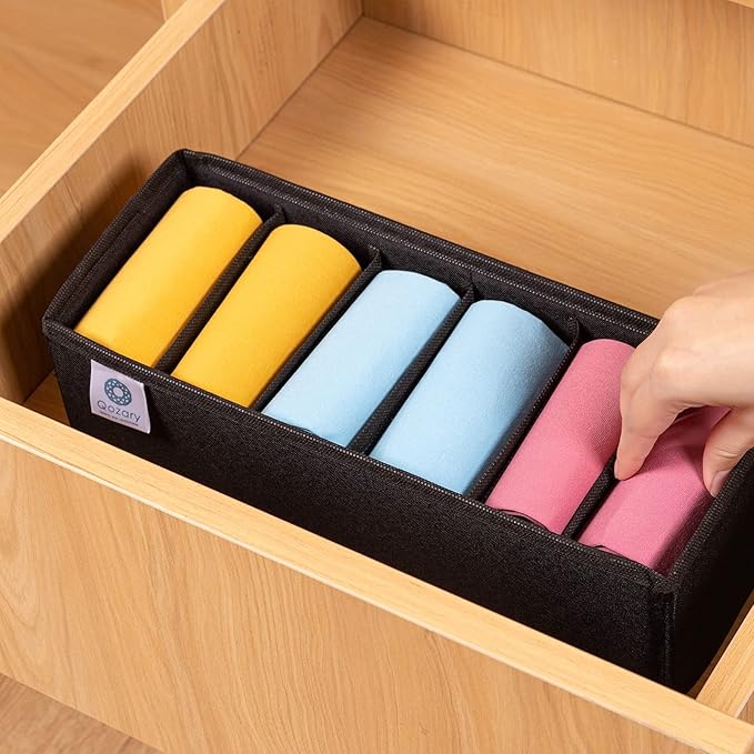 Qozary 3 Pack Sock Underwear Drawer Organizer Dividers, Collapsible Cabinet - Image 4