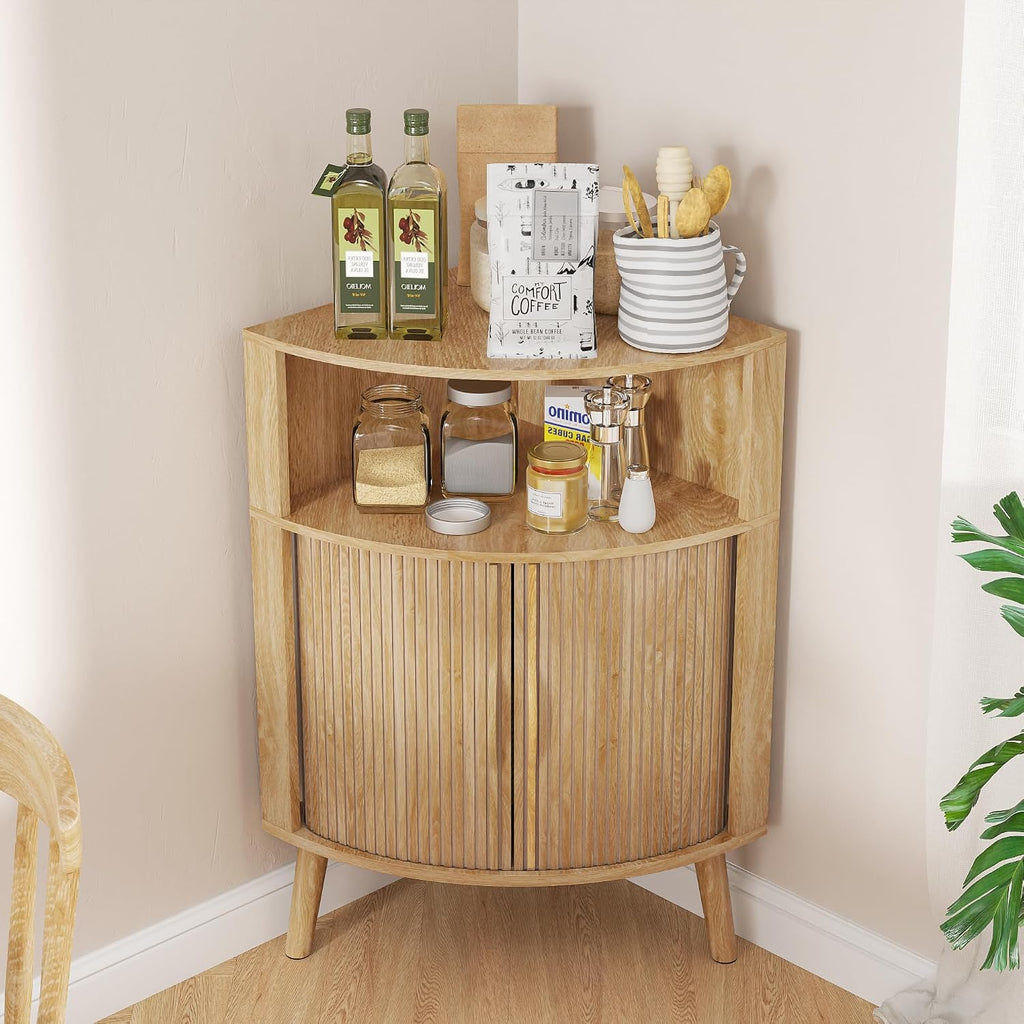 31.5" Small Bathroom Corner Storage Cabinet, Oak