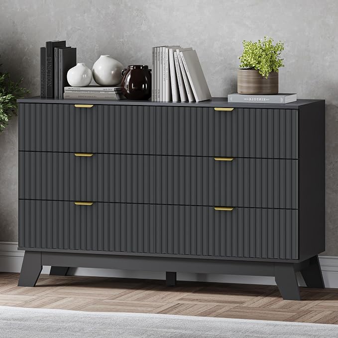 Fluted 6 Drawer Dresser, 47.2" Wide Modern Boho Chest of Drawers, Wooden by BORNOON