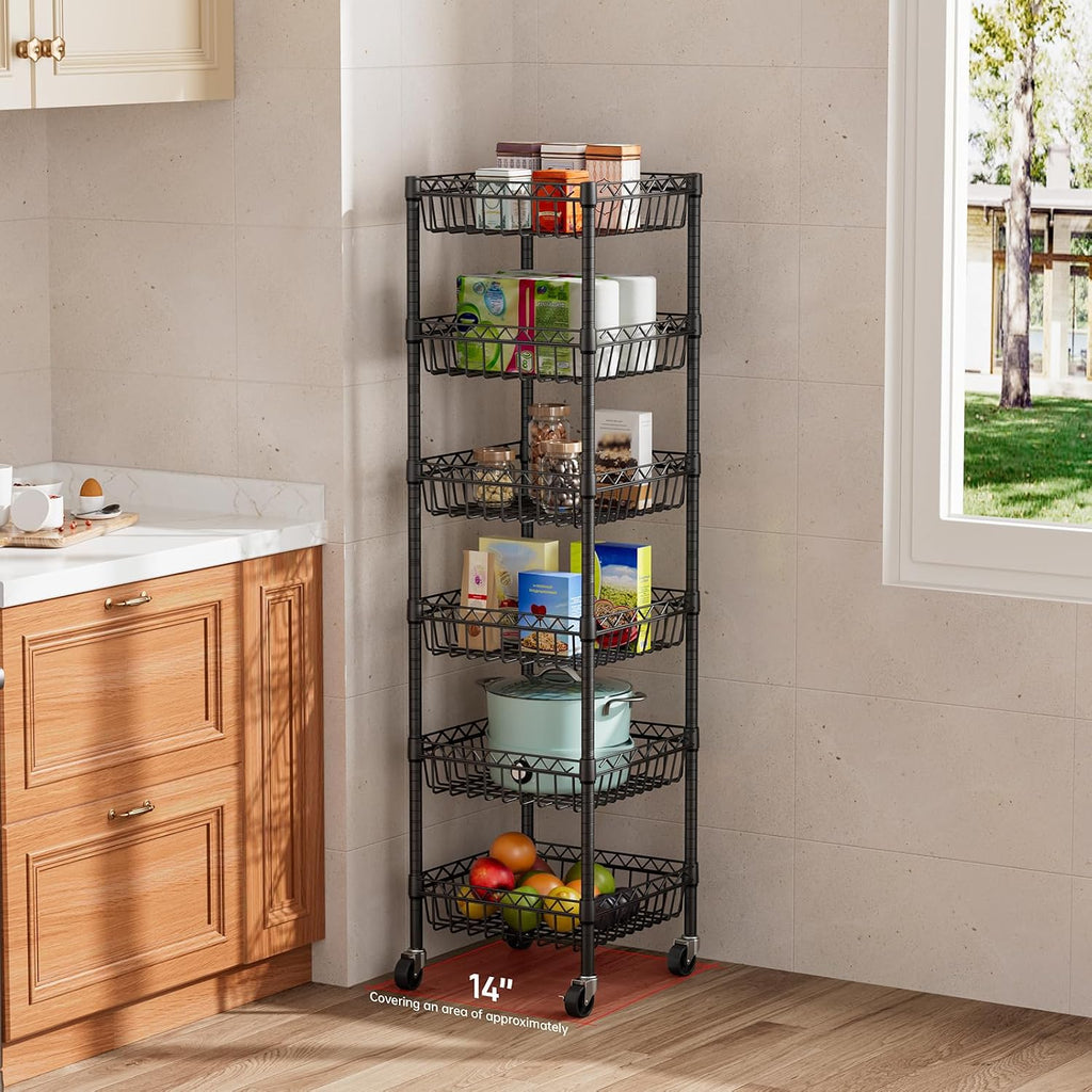 Basket Shelves Closet Rack with Wheels Metal Pantry Wire Shelf Unit