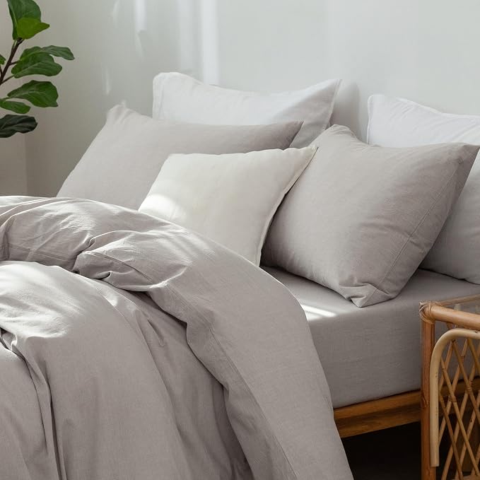 MooMee Bedding Pillowcases Pack of 2 100% Washed Cotton Linen Like Textured - Image 4