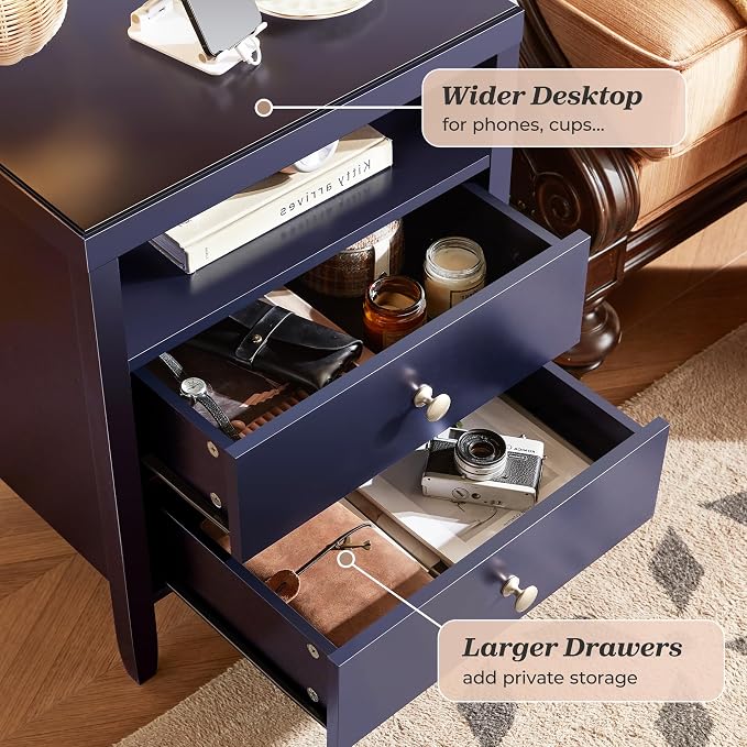 Huuger Blue Nightstand Set of 2, Night Stand - Image 7