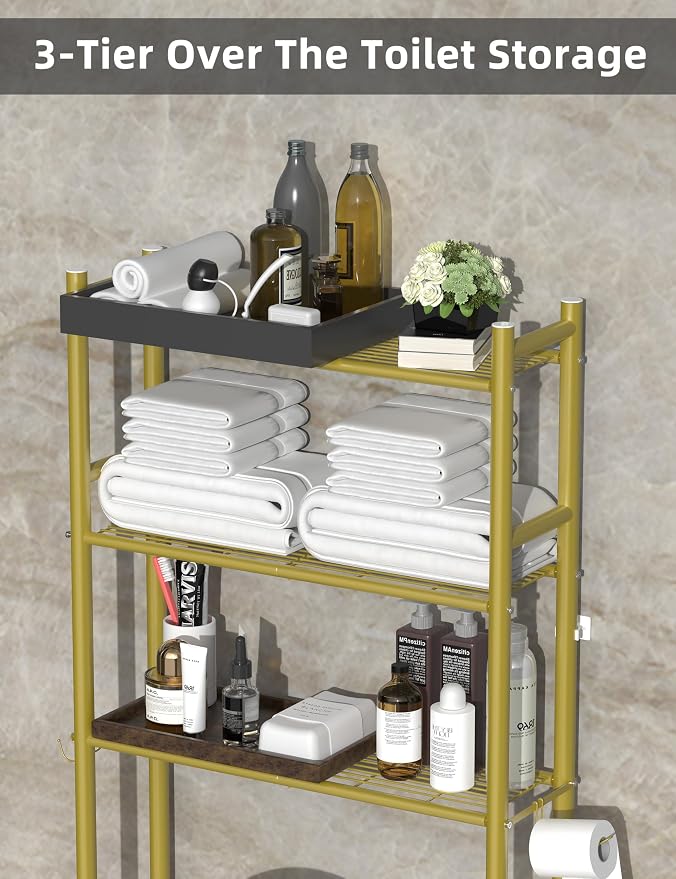 3-Tier Over The Toilet Storage, Freestanding Metal Bathroom Shelves - Image 5