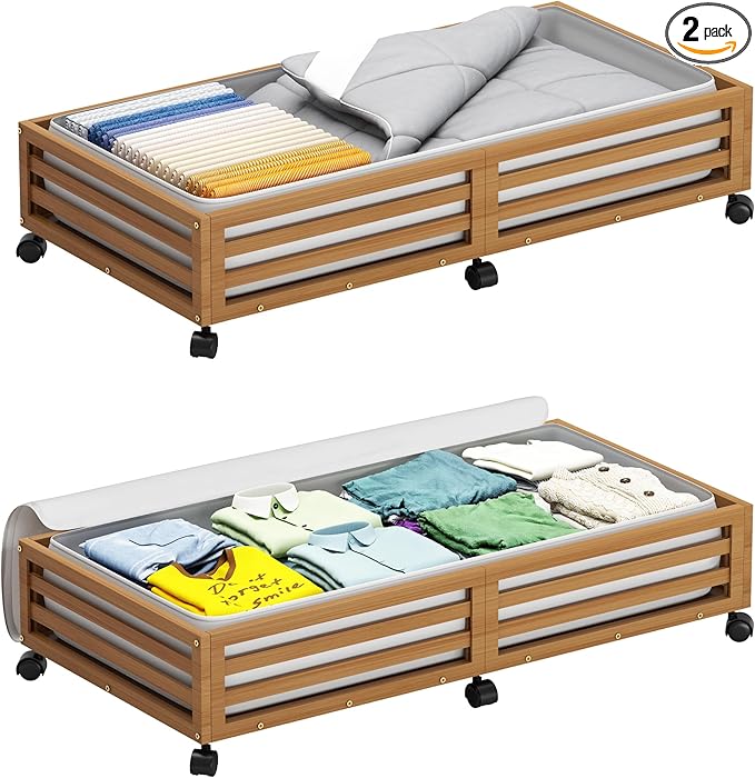Wisuce Bamboo Under Bed Storage Containers- Underbed Organizer by Wisuce