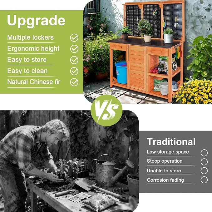 Outdoor Garden Potting Bench, Horticultural Wooden Workstation Table - Image 3