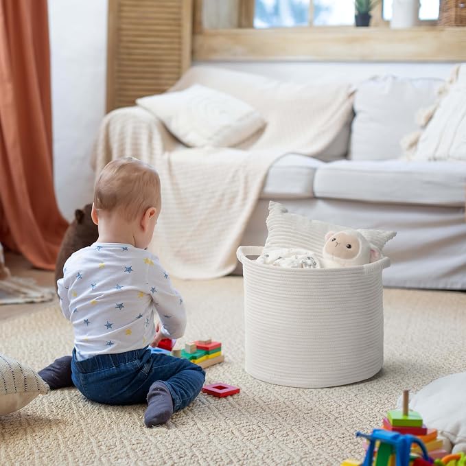 Blanket Basket - Woven Round Rope Storage Basket - Image 4