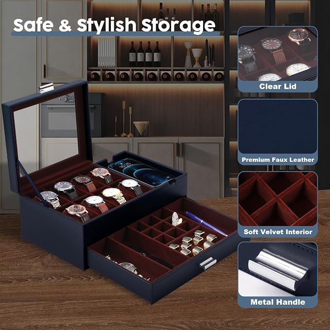 Dajasan Watch Box, Watch Case for Men, 8 Slot Watch Display Case - Image 6