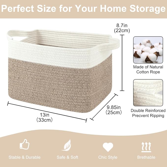 Storage Baskets for Organizing, Woven Baskets for Shelves, Rectangle Decorative - Image 2