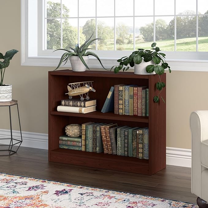 Bush Furniture Universal Small 2 Shelf Bookcase in Vogue Cherry, Low Storage - Image 2