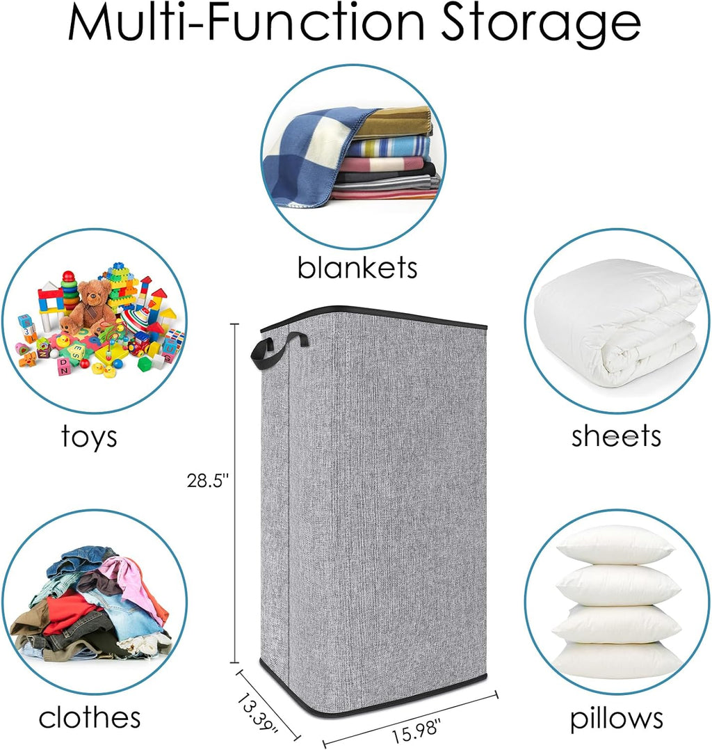 Extra Large Laundry Hamper, Folding 100L Laundry Basket, Grey