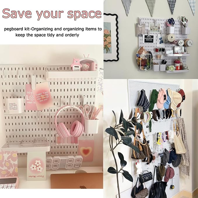 PSLER 4PCS Pegboard Wall Organizer White Peg Boards - Image 2