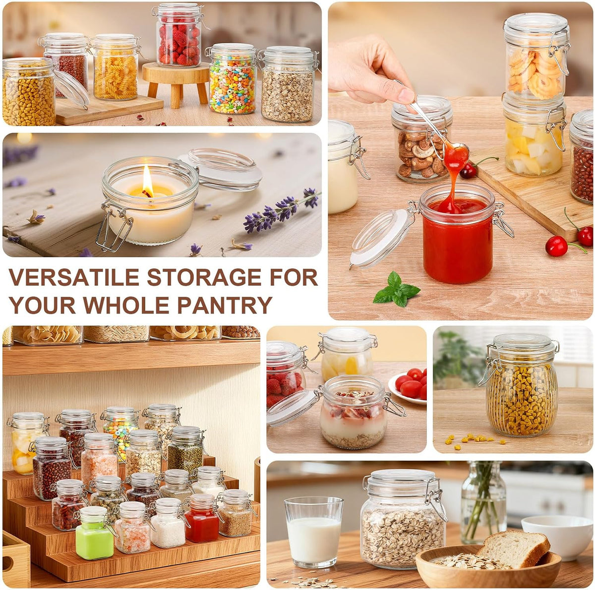 Spice Jars 8 oz Glass Jars with Airtight Lids, Set of 12 Small Glass