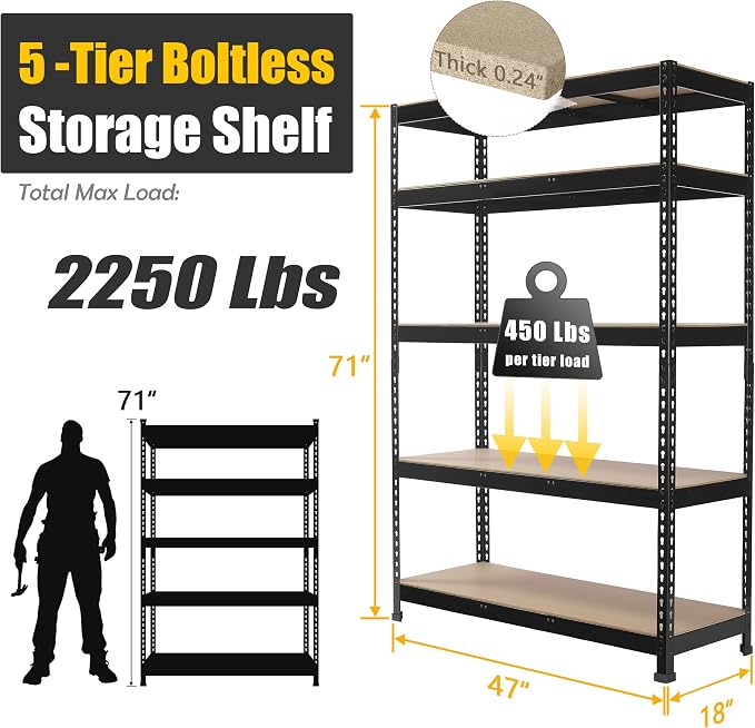 PrimeZone 3 Pack Heavy Duty Adjustable 5 Tier Garage Storage Shelves - Image 3