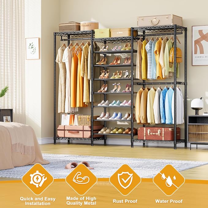 E16 Heavy Duty Clothing Rack（with 7-Tier Adjustable Shoe Rack） Freestanding - Image 3