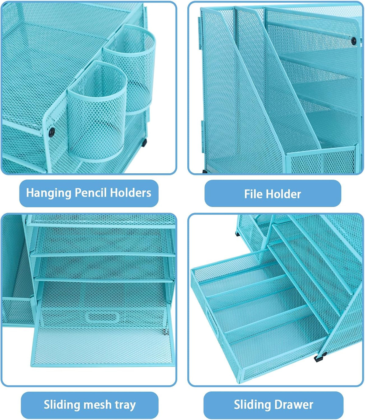 Desk Organiser with 2 Pack Magazine File Holder, 5-Tier Paper Tray