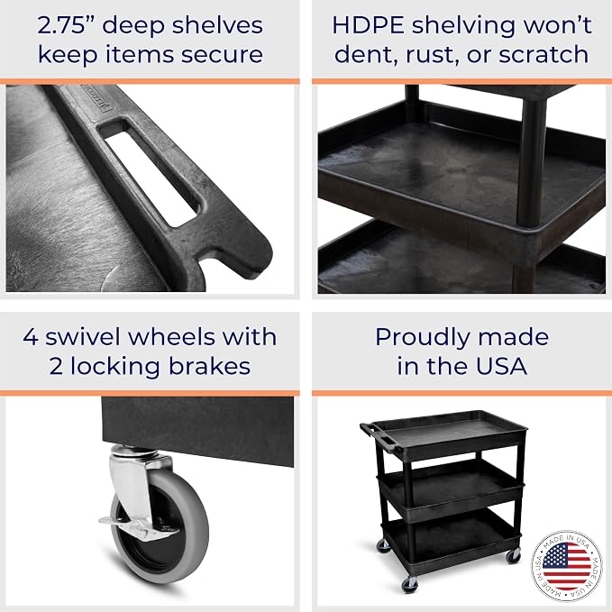 Stand Steady Tubstr Large 3 Shelf Utility Cart | Heavy Duty, Holds Up to 300 - Image 2