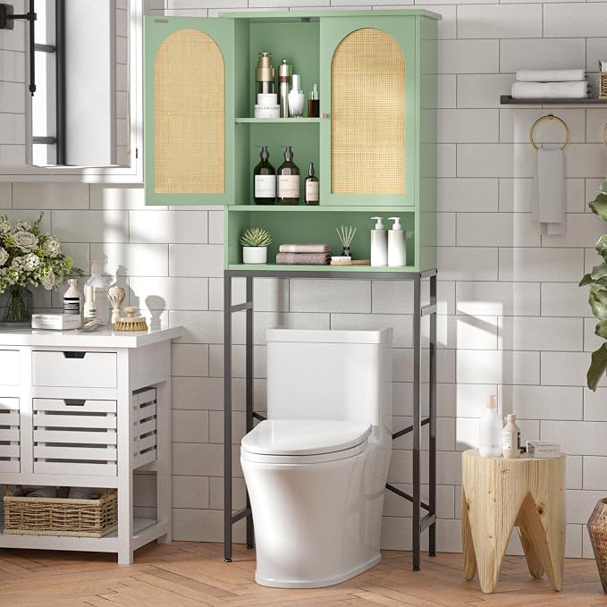 Rattan Over The Toilet Storage Cabinet, Bathroom Organizers and Storage Over - Image 3