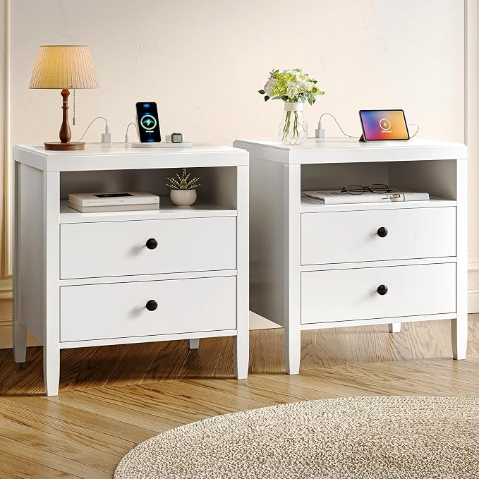 Huuger White Nightstand Set of 2, Night Stand by Huuger