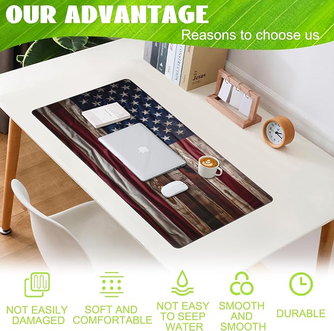 Large Gaming Mouse Pad for Desk, Wooden American Flag Desk Mat, Wooden USA Flag - Image 4